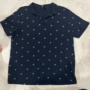 Navy Blue Palm Tree Print Polo Shirt